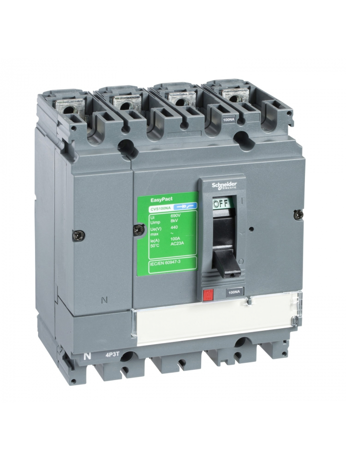 SCHNEIDER, 4 POLE, 80A, 36kA with TMD type trip unit, EayPact CVS MCCB