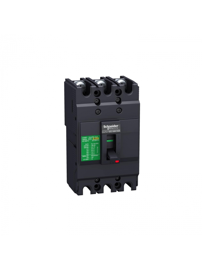 SCHNEIDER, 3 POLE, 80A, with Fixed Thermal Magnetic Trip Unit, EasyPact EZC MCCB