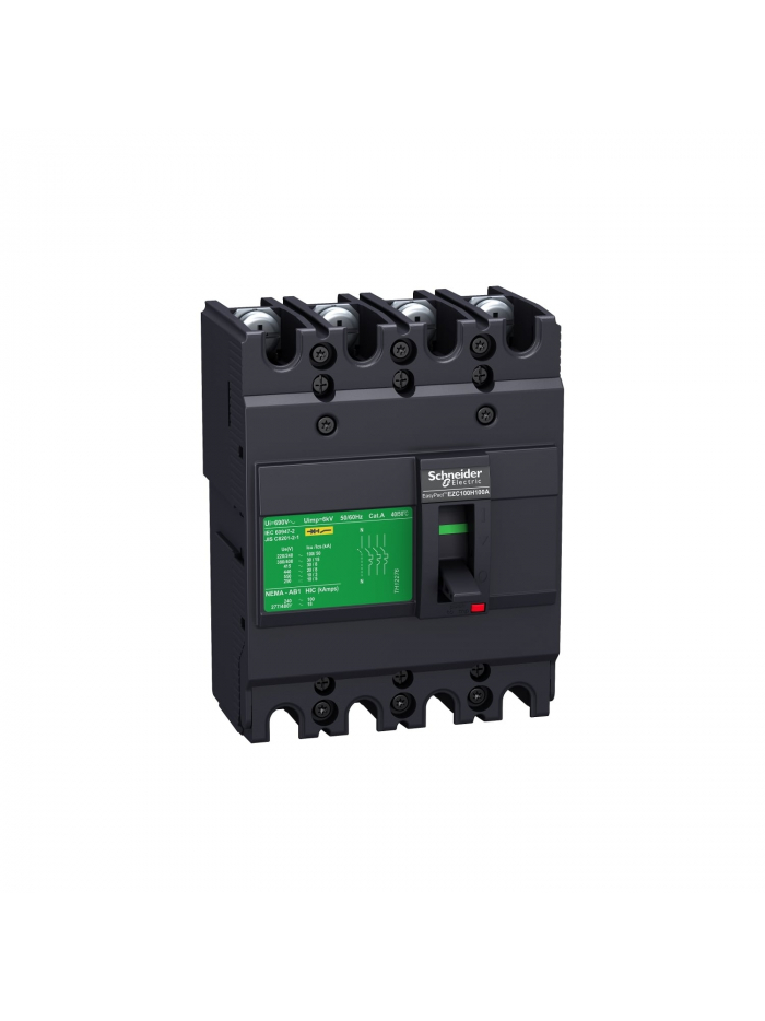 SCHNEIDER, 4 POLE, 20A, with Fixed Thermal Magnetic Trip Unit, EasyPact EZC MCCB