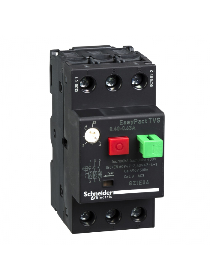 SCHNEIDER, 0.63A, GZ1-E  with Pushbutton control for ETVS CB for Motor Protection
