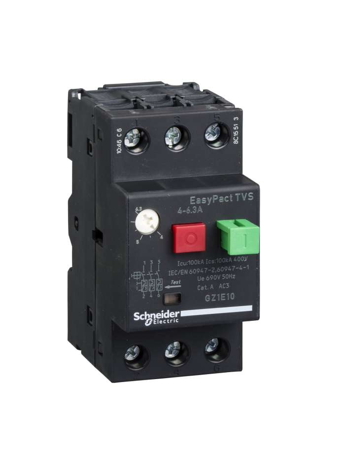SCHNEIDER, 6.3A, GZ1-E  with Pushbutton control for ETVS CB for Motor Protection
