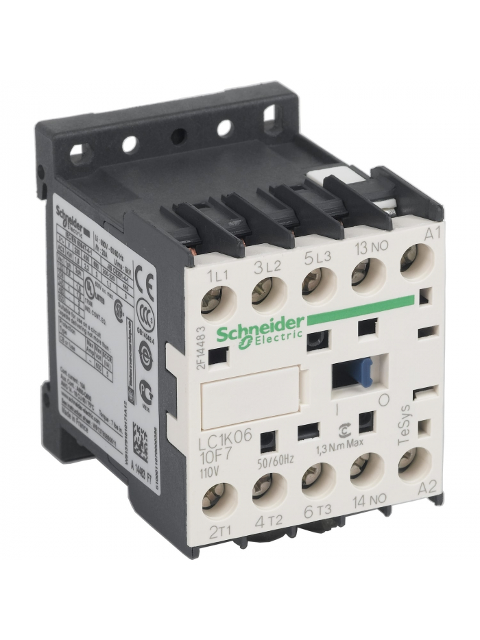 SCHNEIDER, 3 Pole, 6A, 110V AC, TeSys K-model Power Contactor