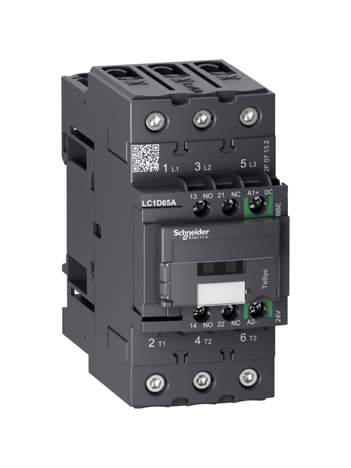 SCHNEIDER, 3 Pole, 65A, 24-60V AC/DC, TeSys D-model Power Contactor