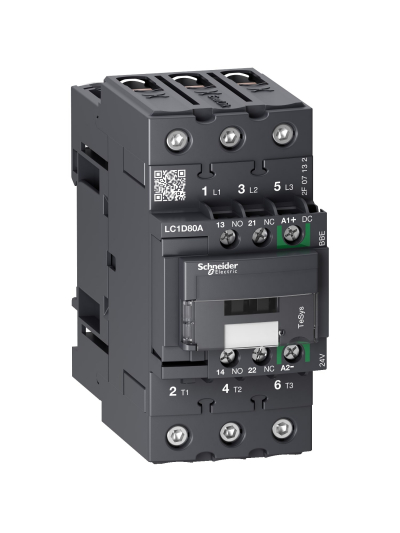 SCHNEIDER, 3 Pole, 80A, 24V DC Low Consumption TeSys D-model Power Contactor