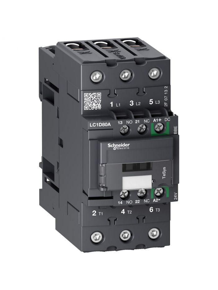 SCHNEIDER, 3 Pole, 80A, 24V DC Low Consumption TeSys D-model Power Contactor