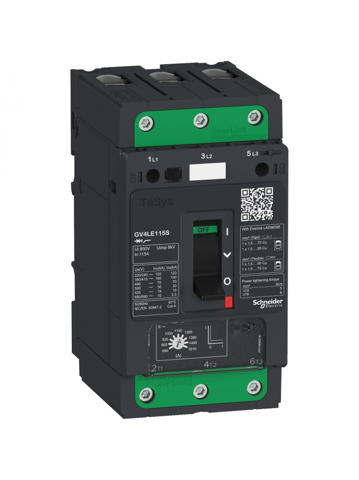 Schneider, 80A, 25kA, TeSys GV4LE CB for Motor Protection with Toggle Control