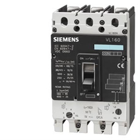 SIEMENS, SENTRON 3VL 3 Pole 63A 70kA MCCB for Motor Protection
