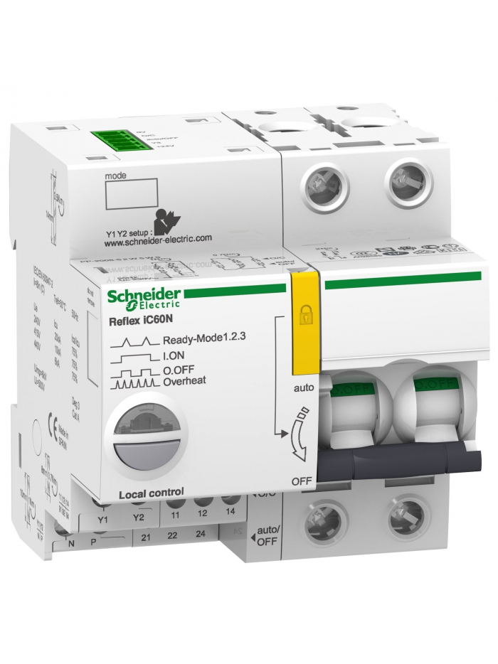 Schneider, 2 Pole, 25A, Reﬂex iC60 - Integrated Control & Overcurrent Protection Device
