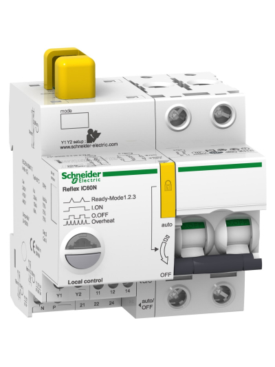 Schneider, 2 Pole, 63A, Reﬂex iC60 - Integrated Control & Overcurrent Protection Device 