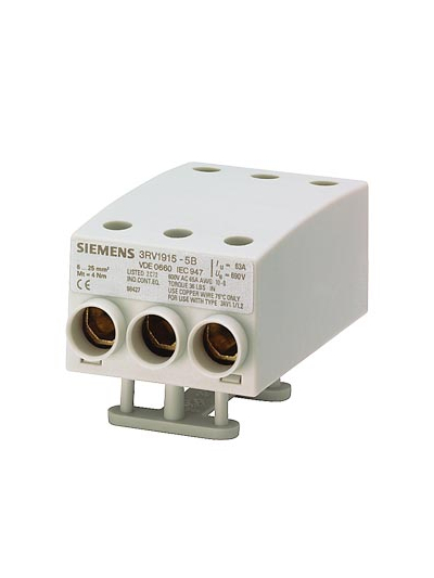 SIEMENS, 3 Phase infeed terminal, 2.5-25mm, Busbar accessories,Solid or stranded 0f Connection from bottom for 3RV1 MPCB