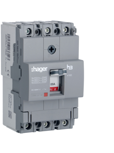 HAGER, 3 Pole, 100A, X160 MCCB