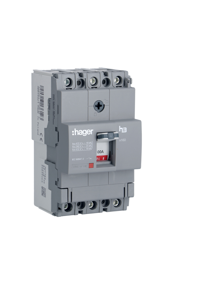 HAGER, 3 Pole, 100A, X160 MCCB