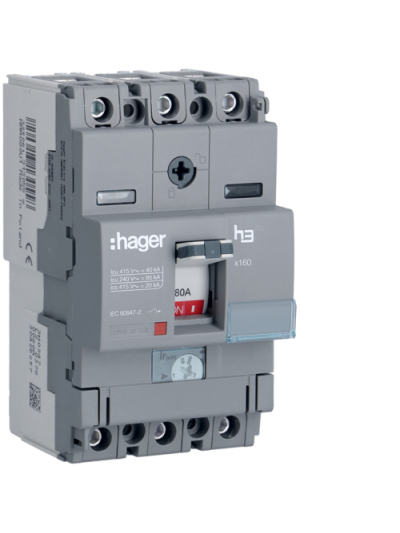HAGER, 3 Pole, 80A, X160 MCCB