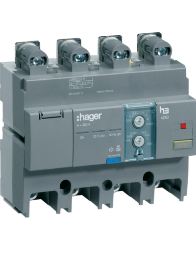 HAGER, 4 Pole, 250A, RCD with Add-on Module for X250 MCCB