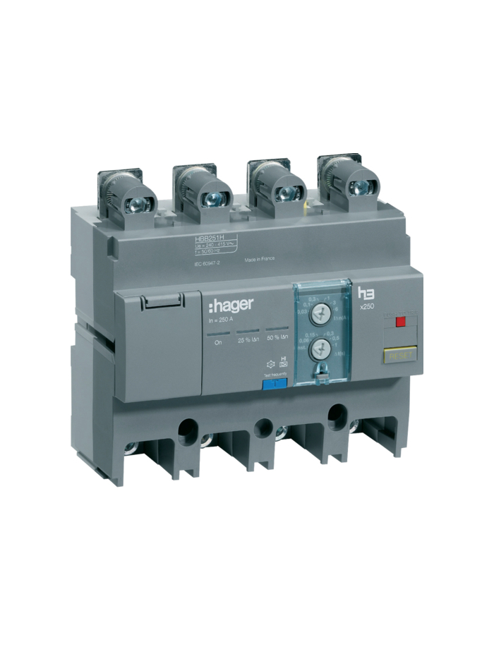 HAGER, 4 Pole, 250A, RCD with Add-on Module for X250 MCCB