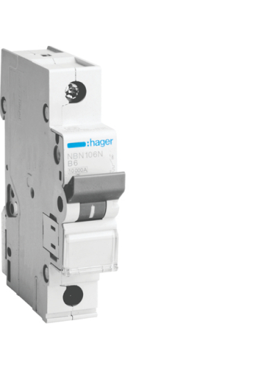 HAGER, 1 Pole, 6A, NBN TYPE, B-CURVE MCB