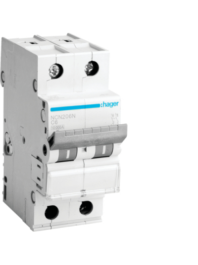 HAGER, 2 Pole, 6A, NBN TYPE, B-CURVE MCB