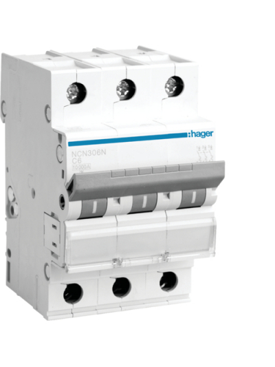 HAGER, 3 Pole, 6A, NCN TYPE, C-CURVE MCB
