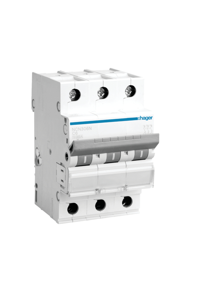 HAGER, 3 Pole, 6A, NCN TYPE, C-CURVE MCB