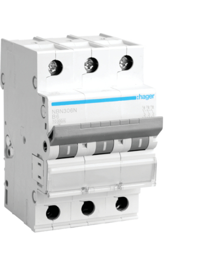 HAGER, 3 Pole, 6A, NBN TYPE, B-CURVE MCB