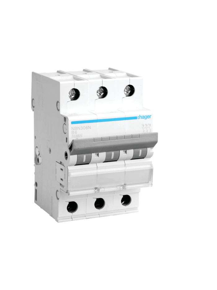 HAGER, 3 Pole, 6A, NBN TYPE, B-CURVE MCB