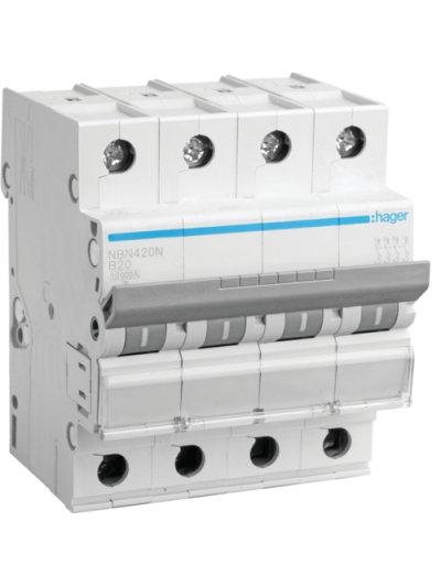 HAGER, 4 Pole, 20A, NBN TYPE, B-CURVE MCB