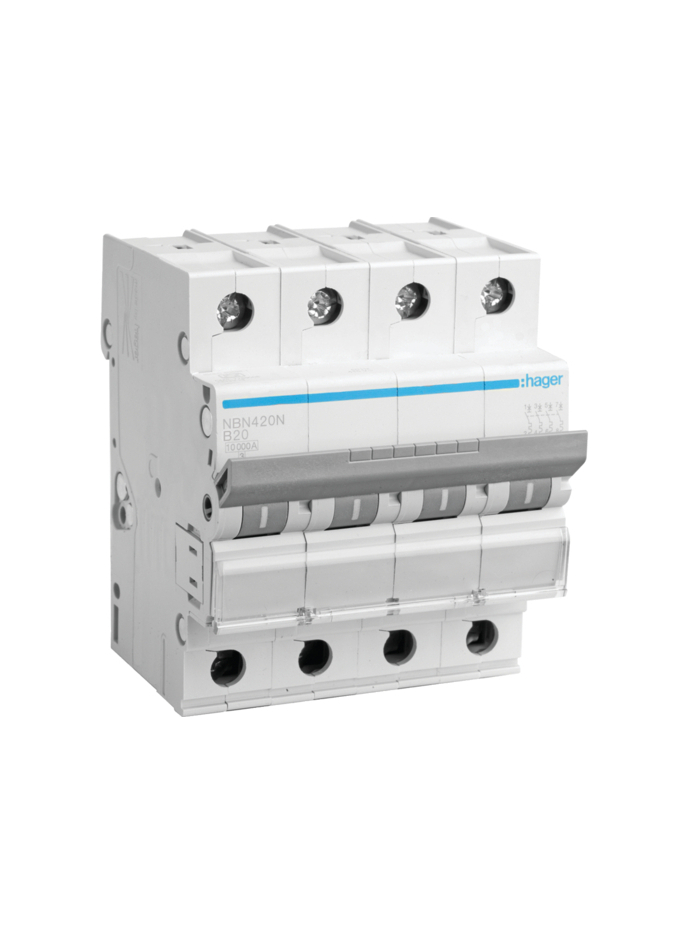 HAGER, 4 Pole, 20A, NBN TYPE, B-CURVE MCB