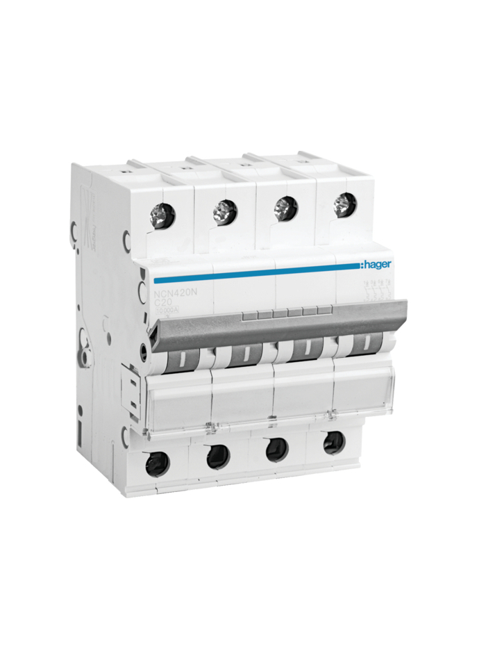 HAGER, 4 Pole, 20A, NCN TYPE, C-CURVE MCB
