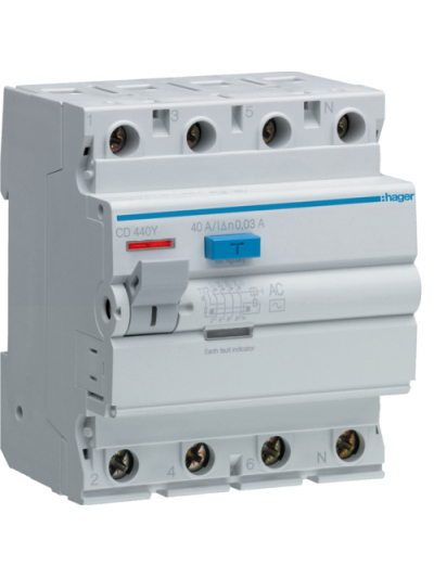 HAGER, 4 Pole, 40A, 30mA, RCCB