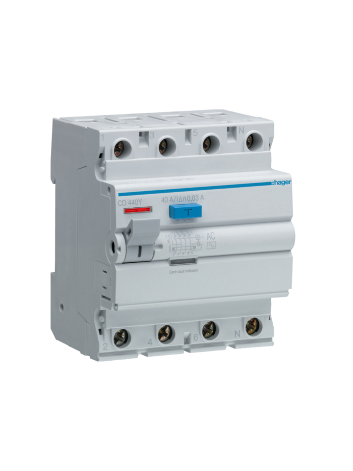 HAGER, 4 Pole, 40A, 30mA, RCCB