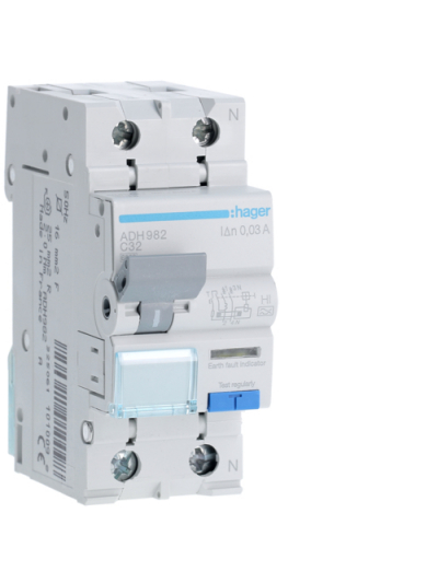 HAGER, 2 Pole, 32A, 30mA, HI TYPE, RCBO