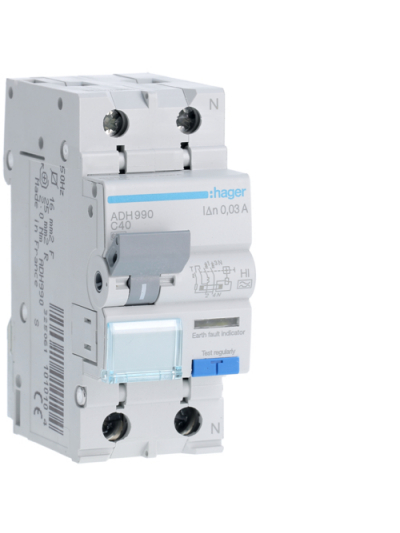 HAGER, 2 Pole, 40A, 300mA, HI TYPE, RCBO