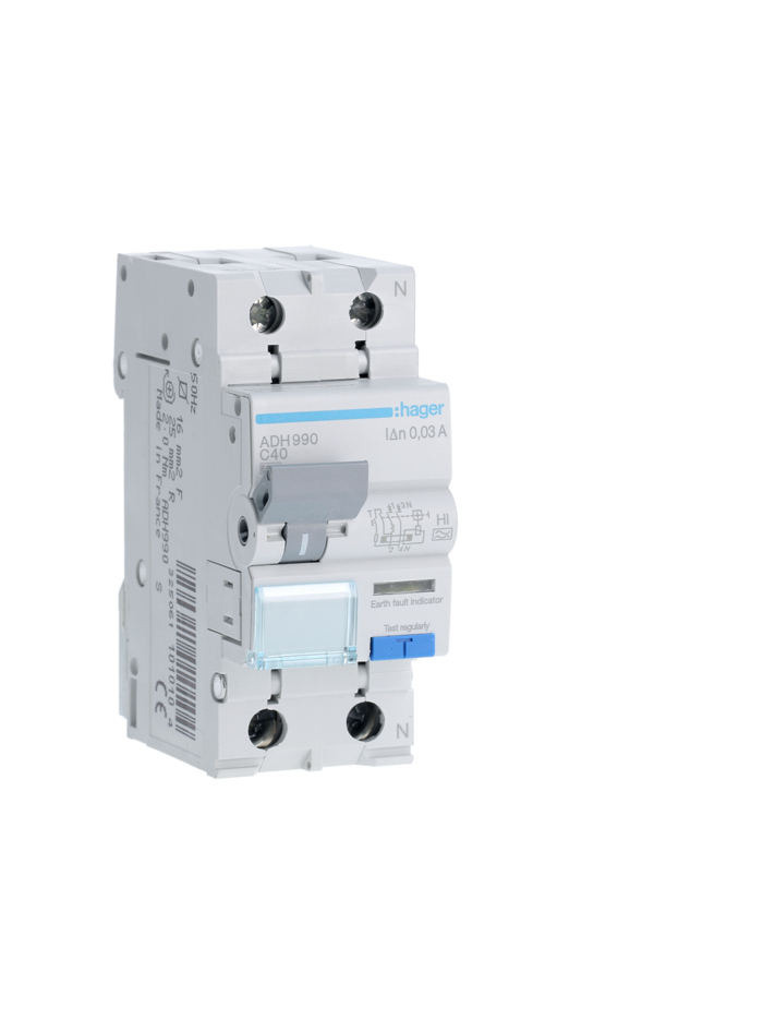HAGER, 2 Pole, 40A, 300mA, HI TYPE, RCBO