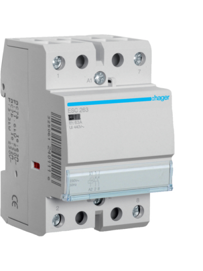 HAGER, 63A, 230V, TYPE 1, CONTACTOR