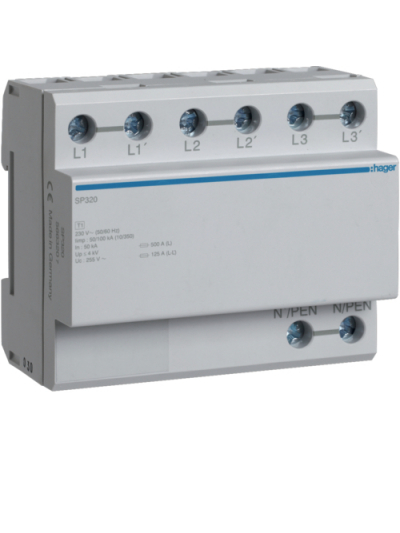 HAGER, 3 Pole, 100kA, TYPE 1, SPD