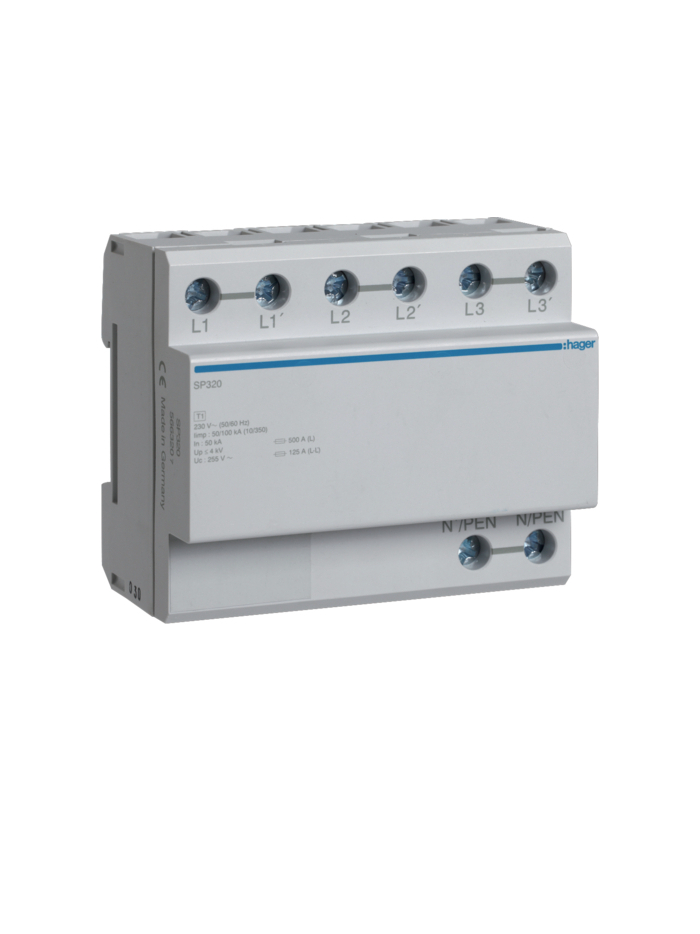 HAGER, 3 Pole, 100kA, TYPE 1, SPD