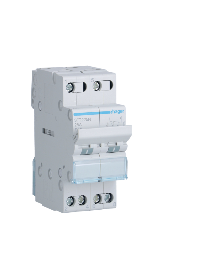 HAGER, 2 Pole, 25A, 2 Way, CENTRE OFF CHANGEOVER SWITCH