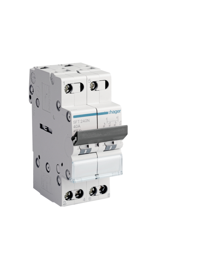 HAGER, 2 Pole, 40A, 2 Way, CENTRE OFF CHANGEOVER SWITCH