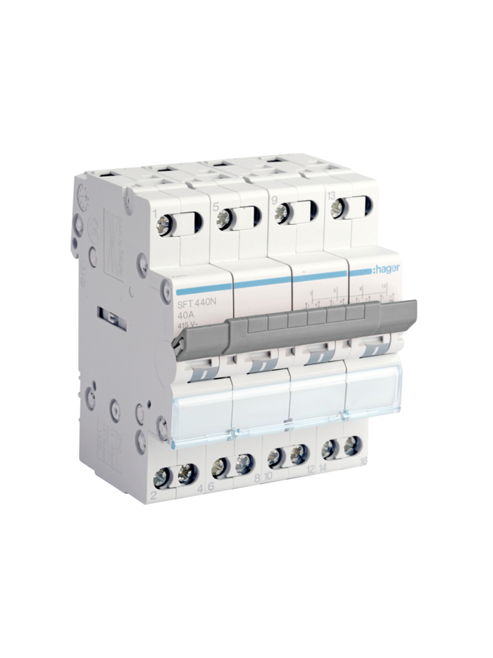 HAGER, 4 Pole, 40A, 2 Way, CENTRE OFF CHANGEOVER SWITCH