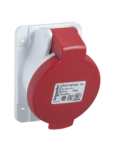 SCHNEIDER, 16A, 380-415V, IP44, Pratika Screw - Angled Panel Mounted Socket