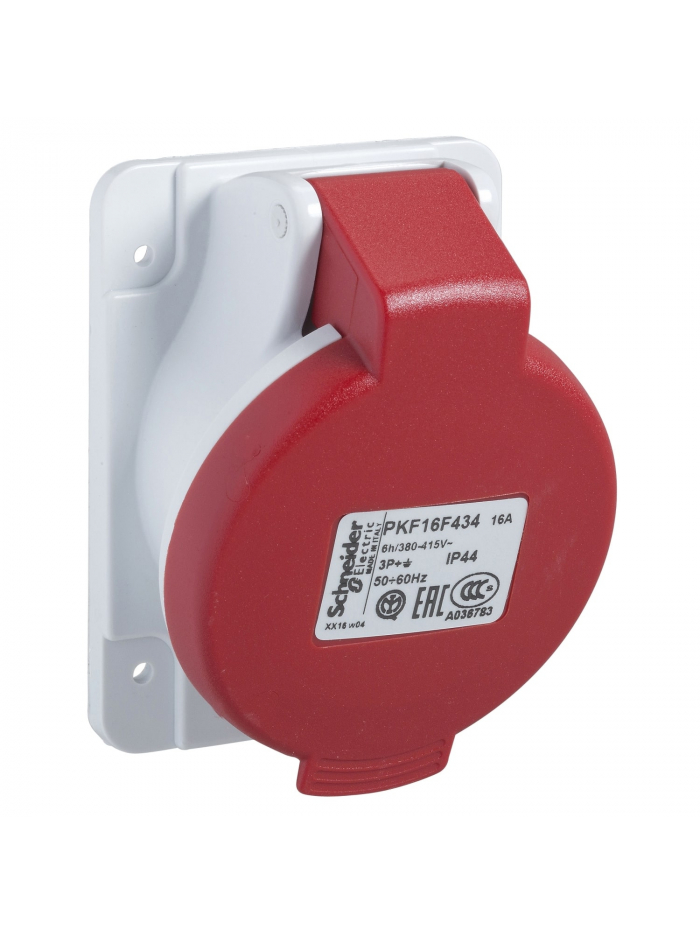 SCHNEIDER, 16A, 380-415V, IP44, Pratika Screw - Angled Panel Mounted Socket