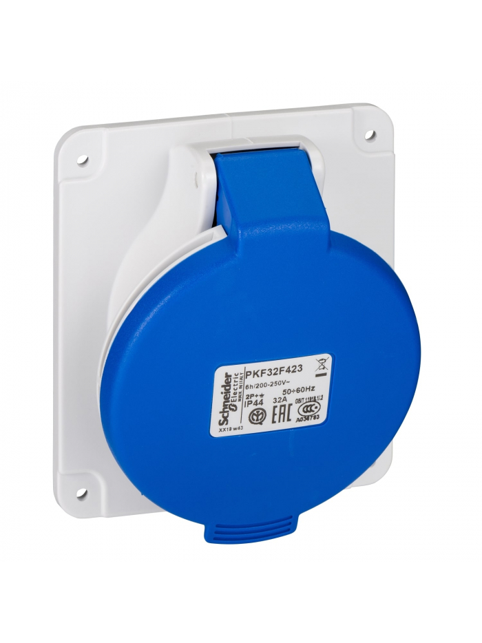 SCHNEIDER, 32A, 200-250V, IP44, Pratika Screw - Angled Panel Mounted Socket