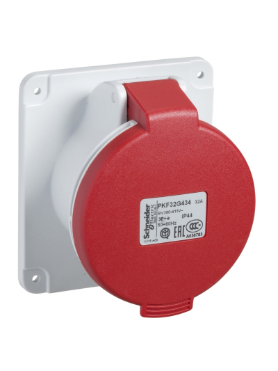 SCHNEIDER, 32A, 380-415V, IP44, Pratika Screw - Straight Panel Mounted Socket
