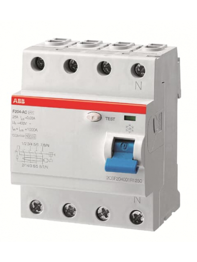ABB, 4 Pole, 100A, Type F204 AC-100/0.1 RCCB