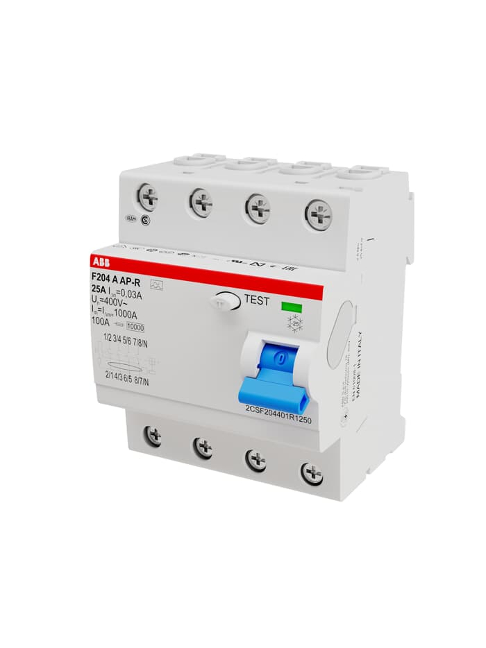 ABB, 4 Pole, 63A, 30mA, Type F204 A-63/0.03 AP-R RCCB