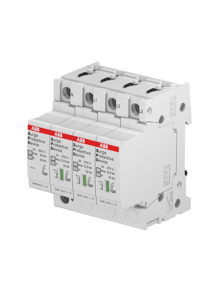 ABB, 3 Pole+N, 440V, 12.5kA, TYPE 1+2-METAL OXIDE VARISTOR, SPD